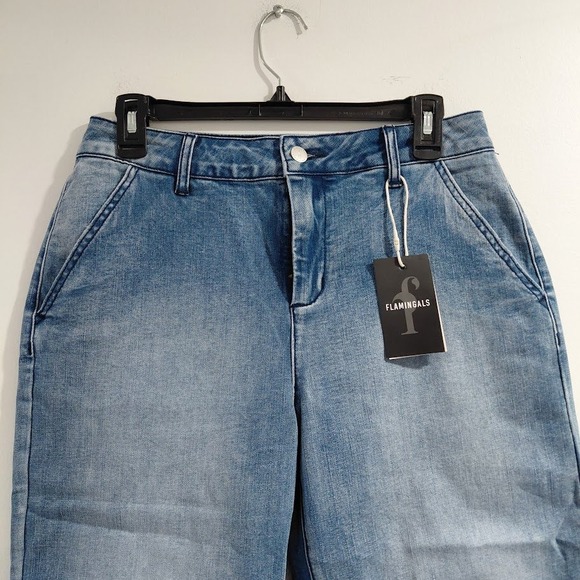 Flamingals Women's Medium Blue Denim Cropped Wide Leg Jeans Size M - Picture 9 of 14